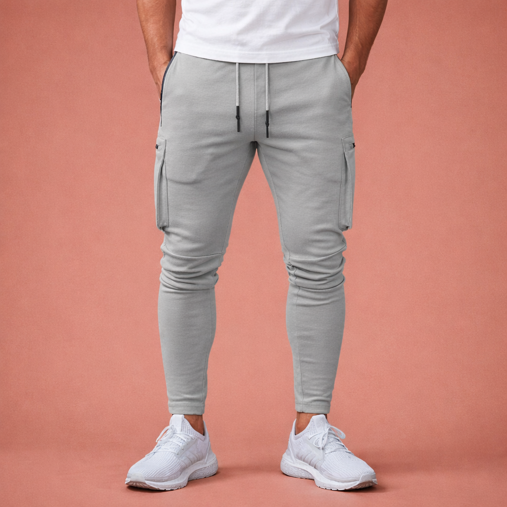 Slim fit jogging pants for men with ankle zippers and multiple pockets | Rens
