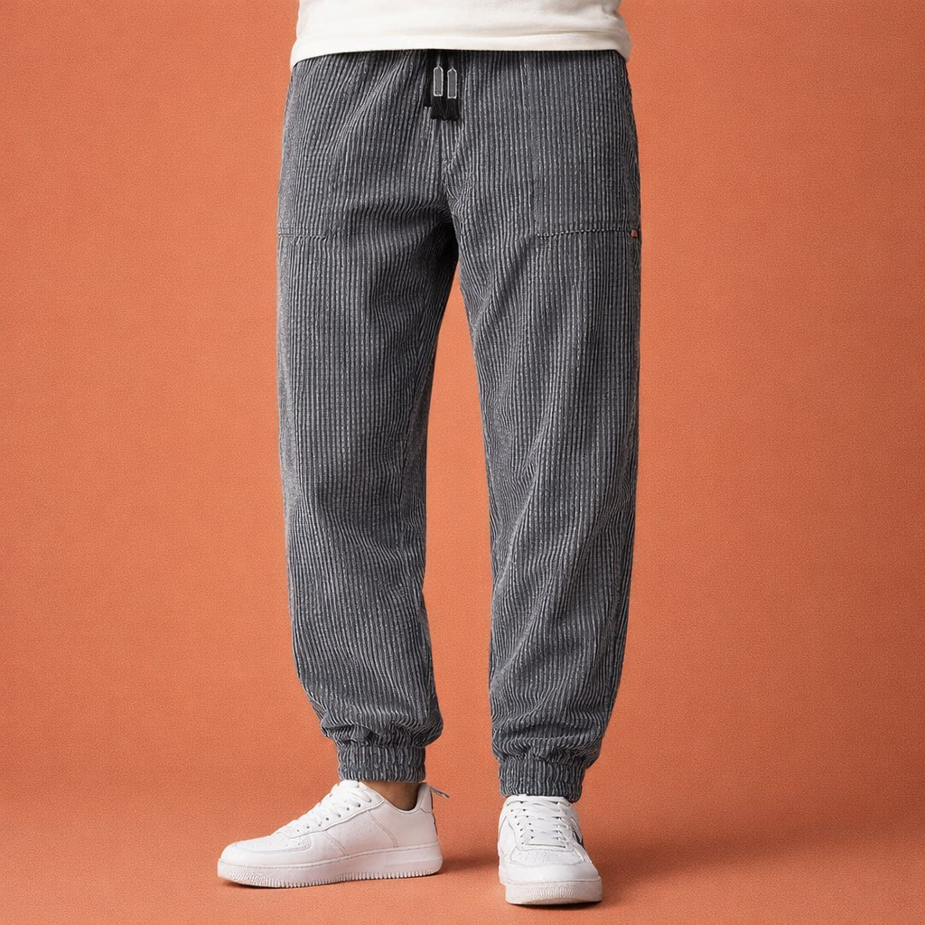 Men's Vertical Rib Jogging Pants with Elastic Waist and Pockets | Daanen