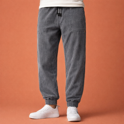 Men's Vertical Rib Jogging Pants with Elastic Waist and Pockets | Daanen