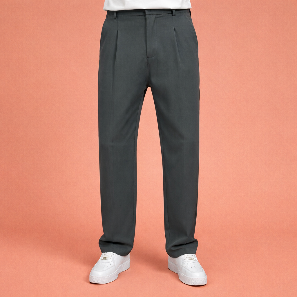 Modern Straight Men's Trousers with Wide Legs and Pleated Waistband | Pieter