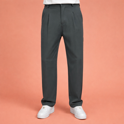 Modern Straight Men's Trousers with Wide Legs and Pleated Waistband | Pieter