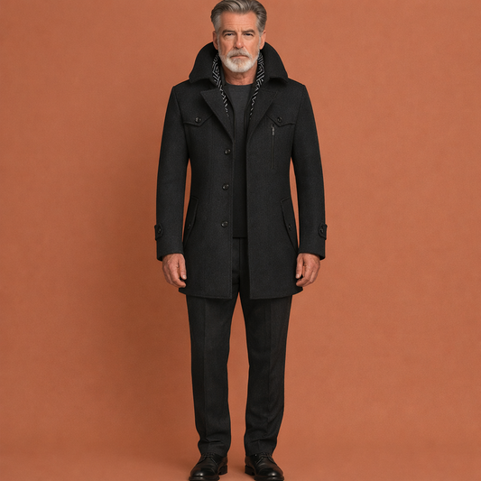 Classic Long Men's Coat with Collar | Victor