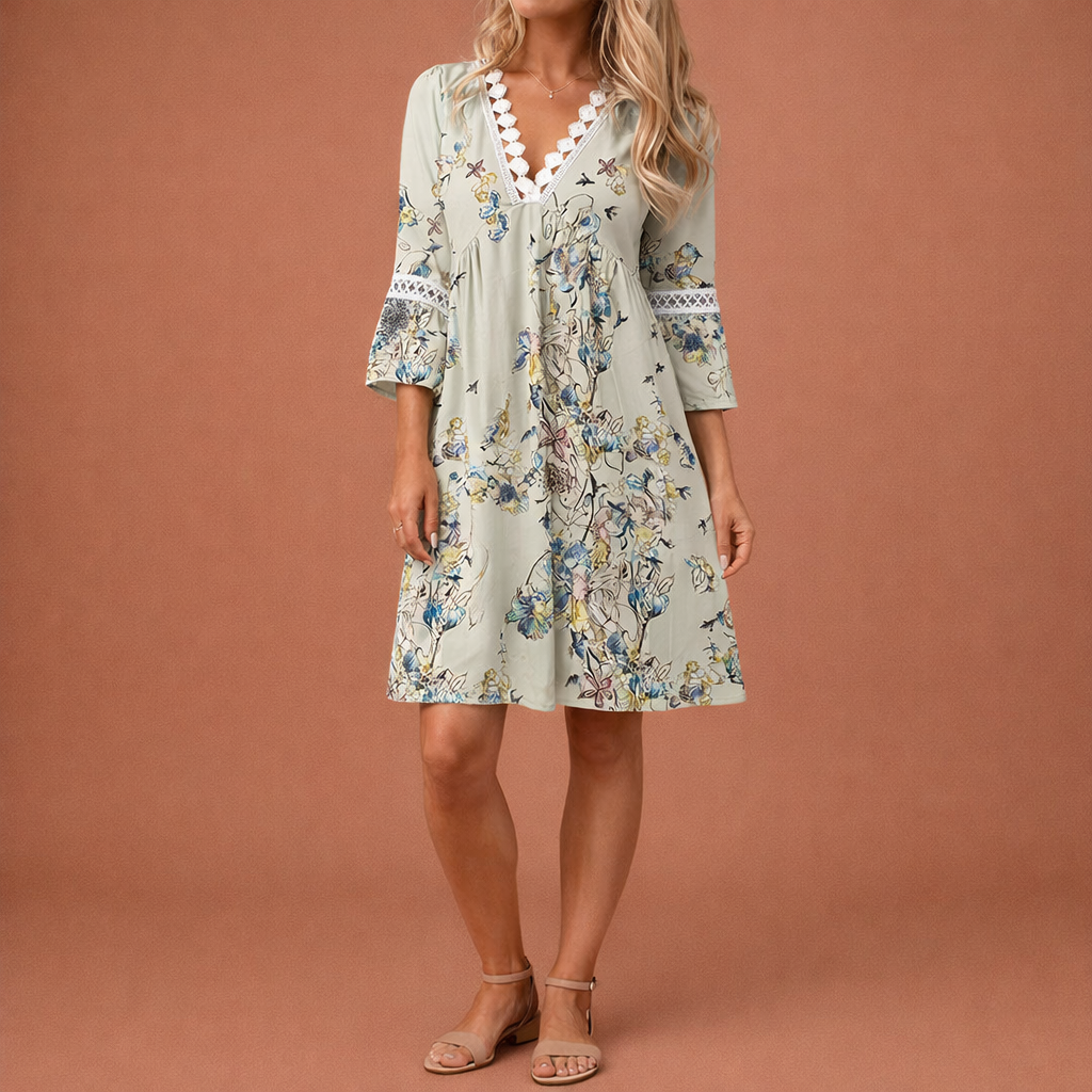 Midi loose-fitting dress with print for women | Fennair