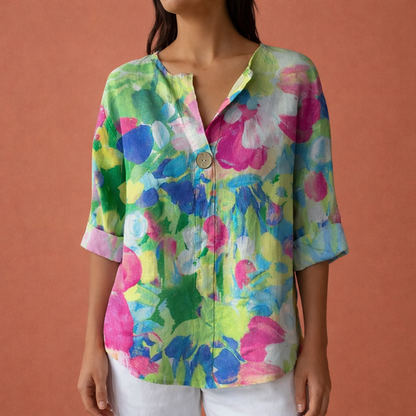 Flower print blouse with V-neck and buttons for women | Mirel