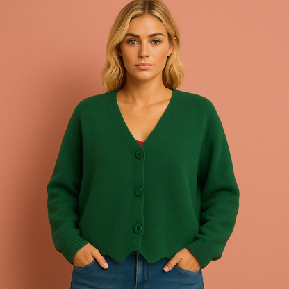 Soft knitted cardigan with V-neck and buttons for women | Noor