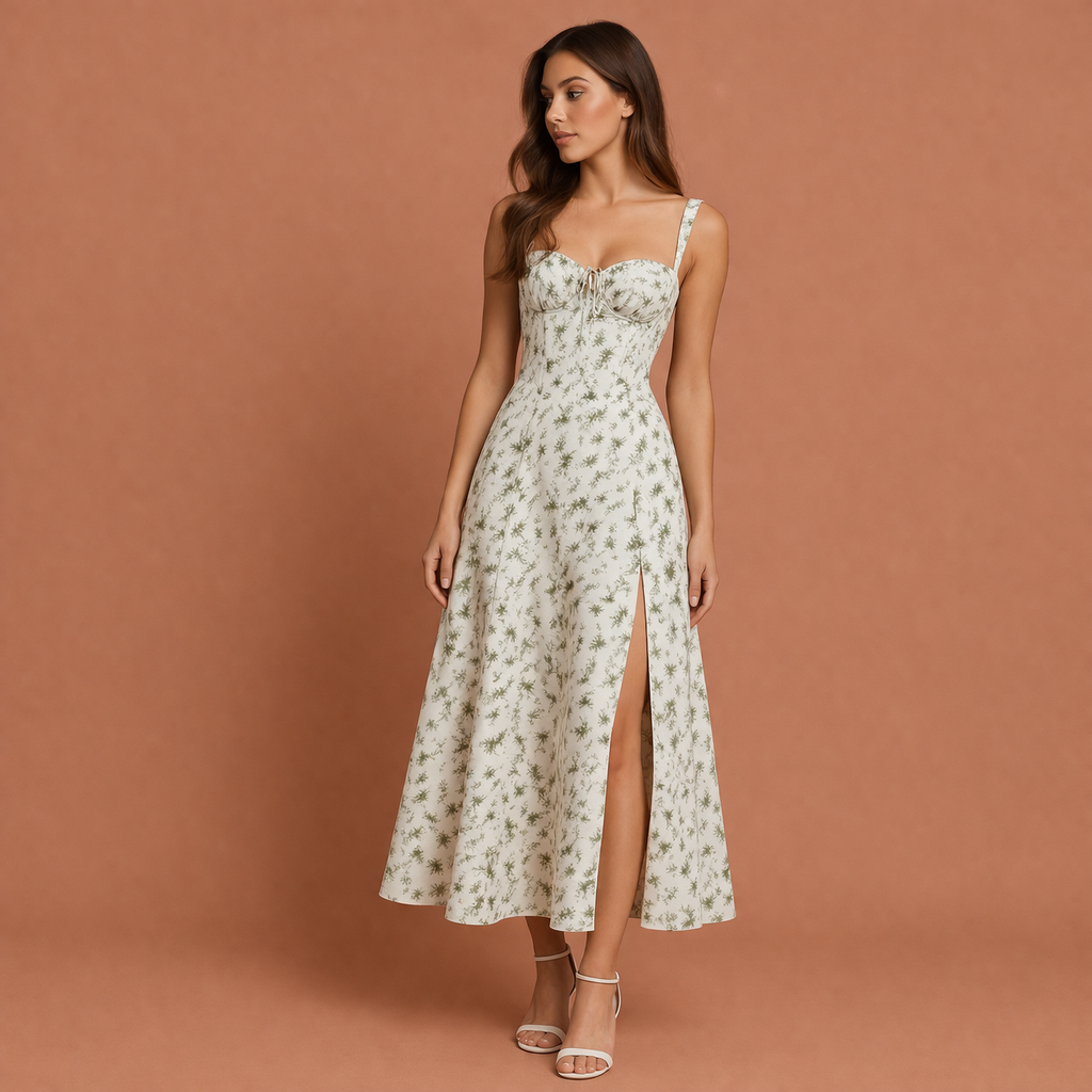 Floral Midi Dress with Split for Women | Mireille