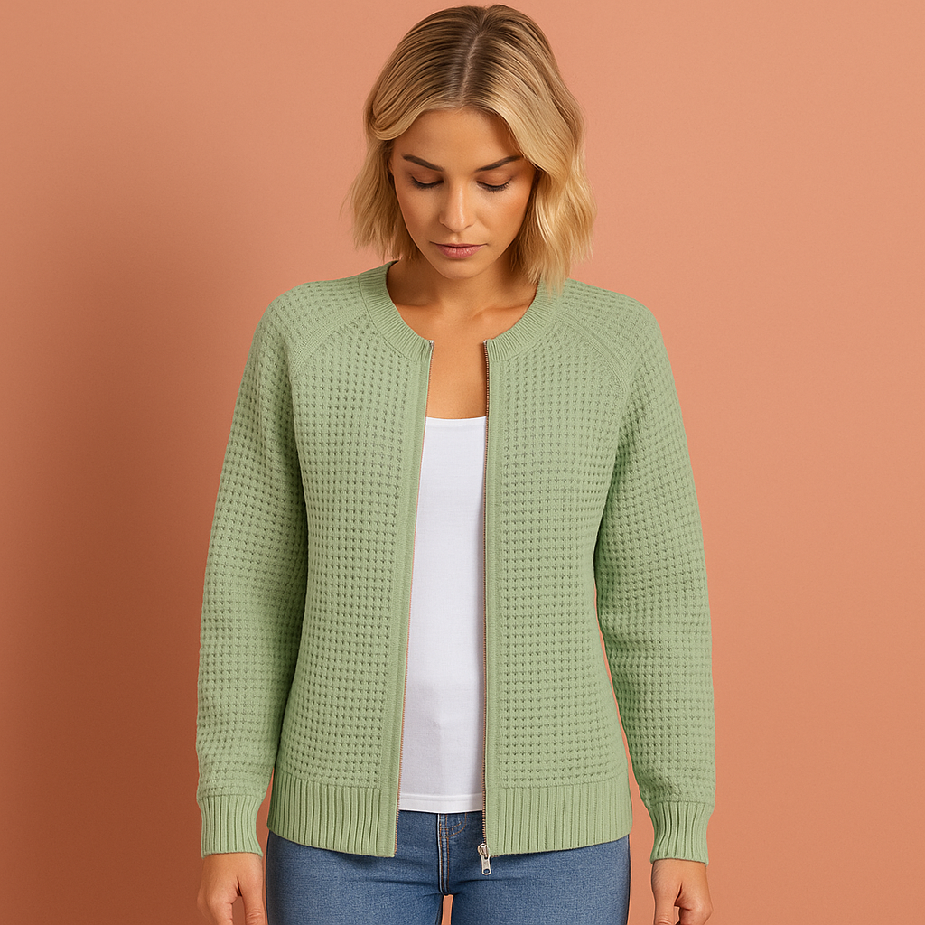 Knitted zip-up vest with round neck for women | Kate