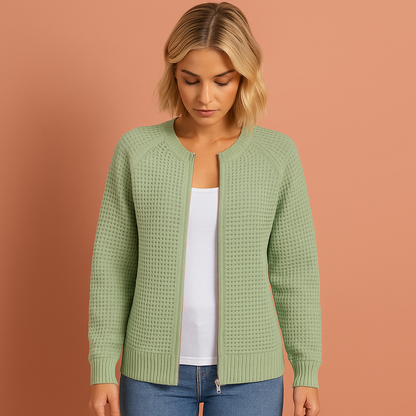 Knitted zip-up vest with round neck for women | Kate