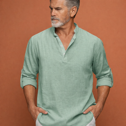 Linen Henley Shirt with Long Sleeves for Men | Matteo