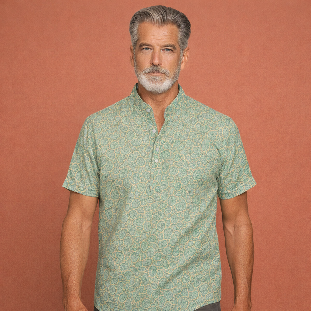 Casual summer men's shirt with botanical floral pattern and short sleeves | Julian