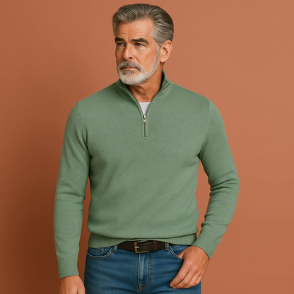 Stylish V-neck sweater with zipper for men | Tobias