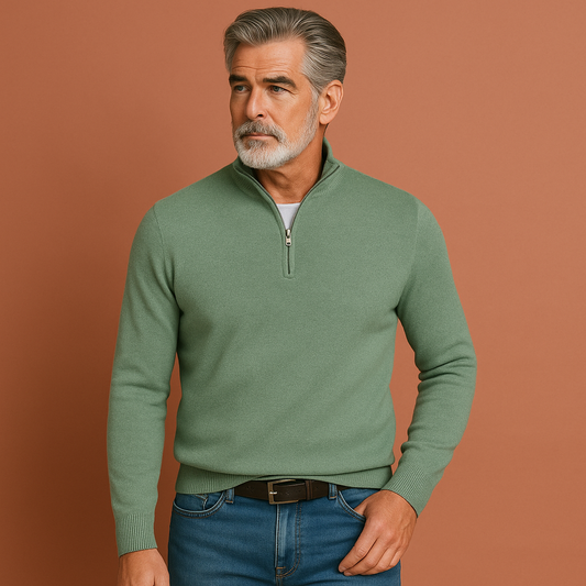 Stylish V-neck sweater with zipper for men | Tobias