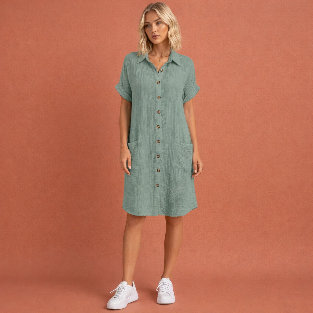 Casual shirt dress with button closure for women | Suzanne