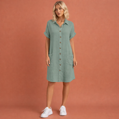 Casual shirt dress with button closure for women | Suzanne