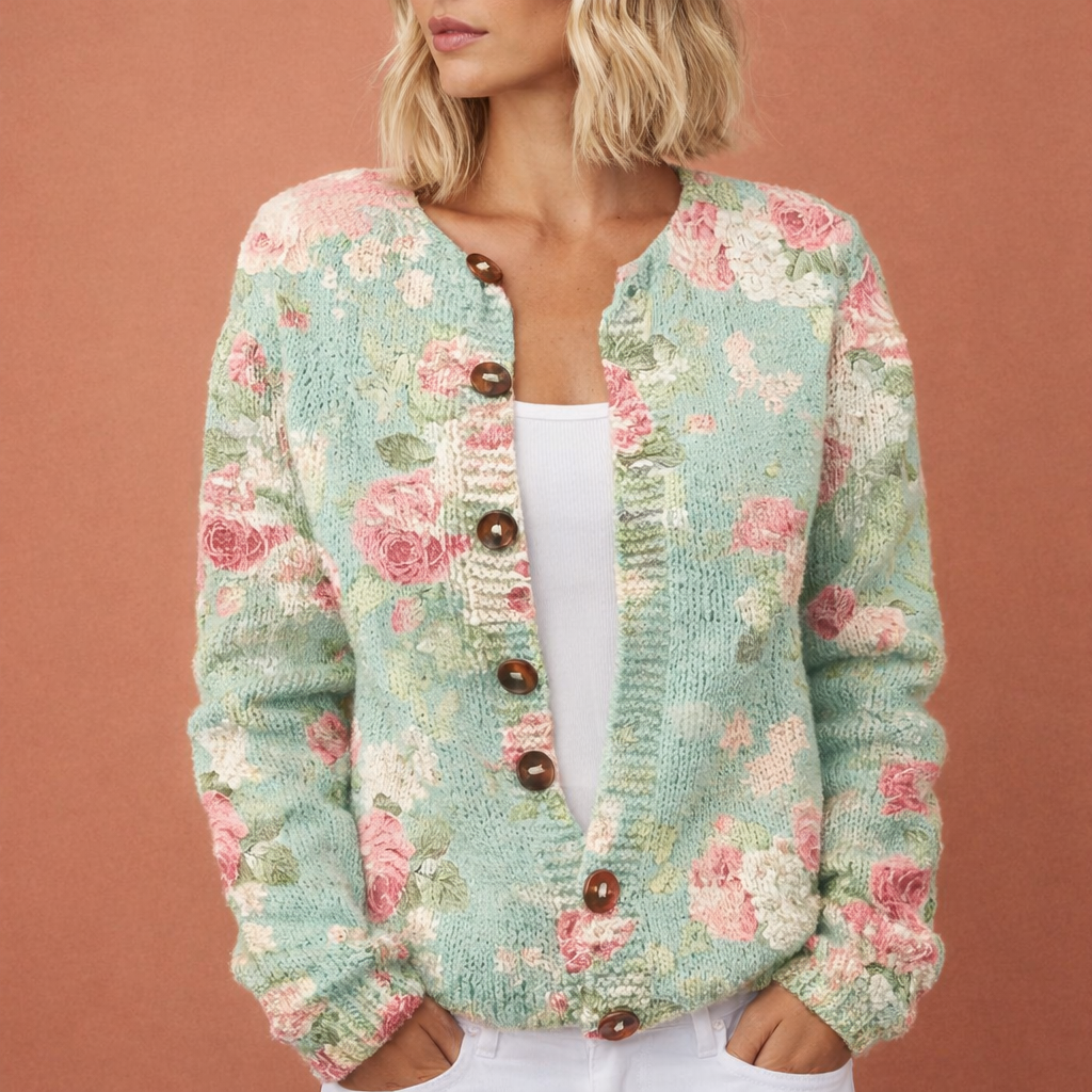 Chic Warm Cardigan with Floral Pattern for Women | Paulien