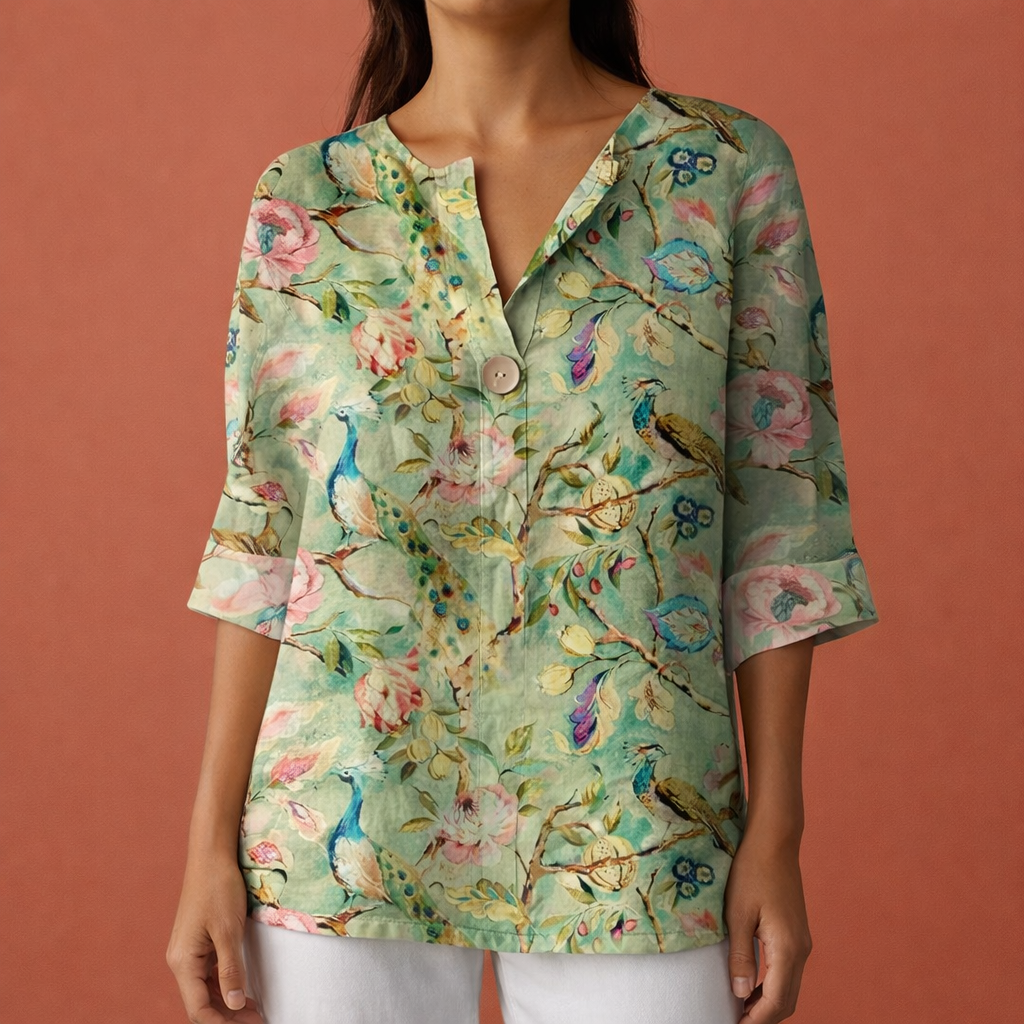 Flower print blouse with V-neck and buttons for women | Mirel