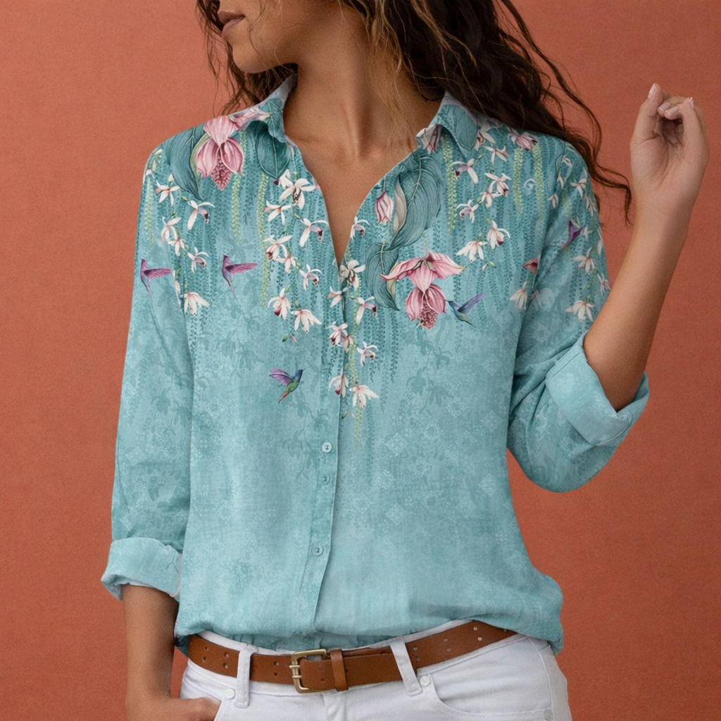 Color Block Floral Blouse with Collar for Women | Elarae