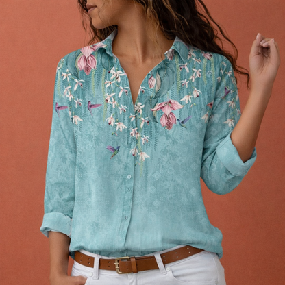 Color Block Floral Blouse with Collar for Women | Elarae