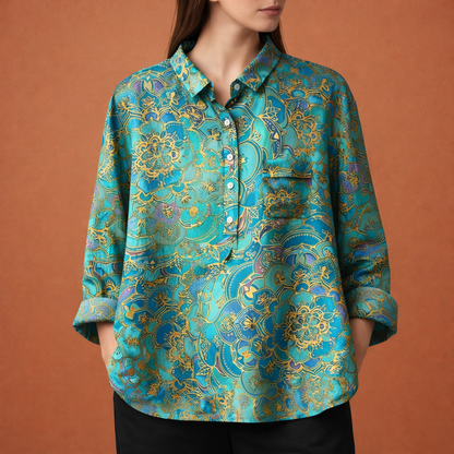 Flower print blouse with long sleeves and collar for women | Viona