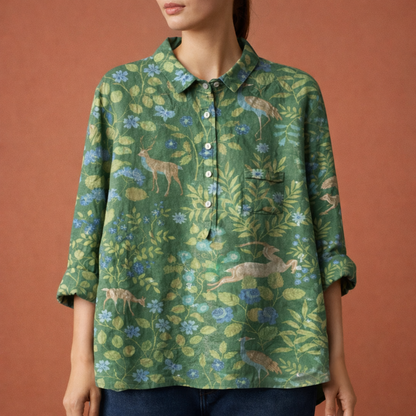 Ladies' blouse with floral print and button detail | Mirena