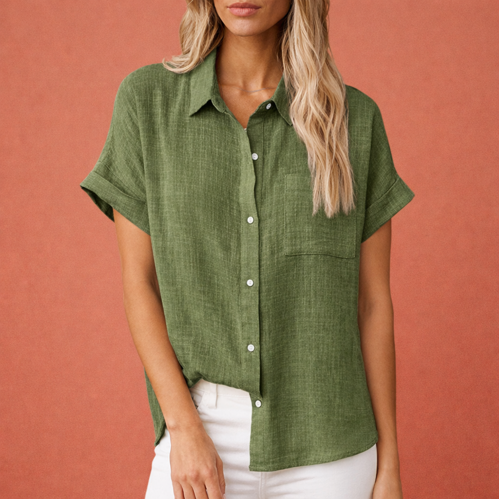 Classic women's blouse with short sleeves and buttons | Elisea