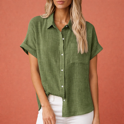 Classic women's blouse with short sleeves and buttons | Elisea