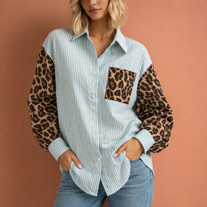 Striped blouse with leopard print for women | Vivianne