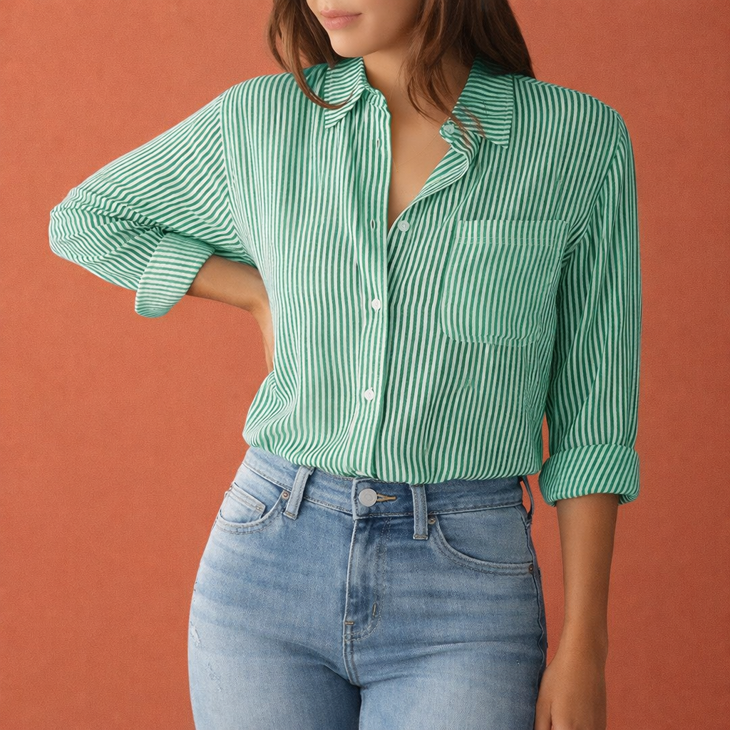 Striped women's blouse with collar and button closure | Clara
