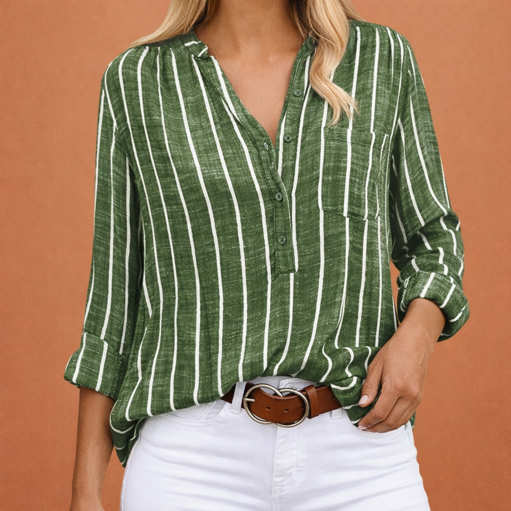 Striped blouse with V-neck and buttons for women | Alvara
