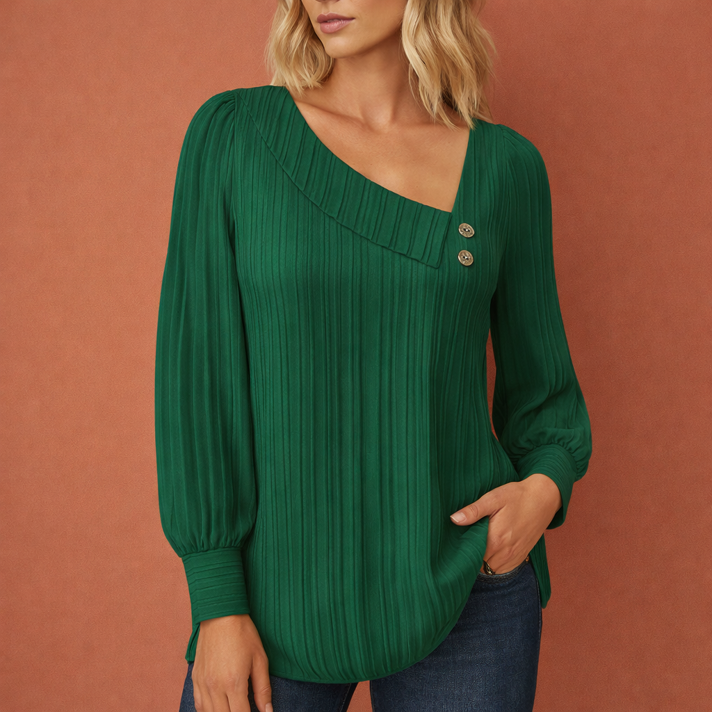 Knitted Women's Sweater with Buttons and Asymmetrical Neckline | Danila