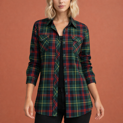 Checked shirt blouse for women with roll-up sleeves and casual fit | Marleen
