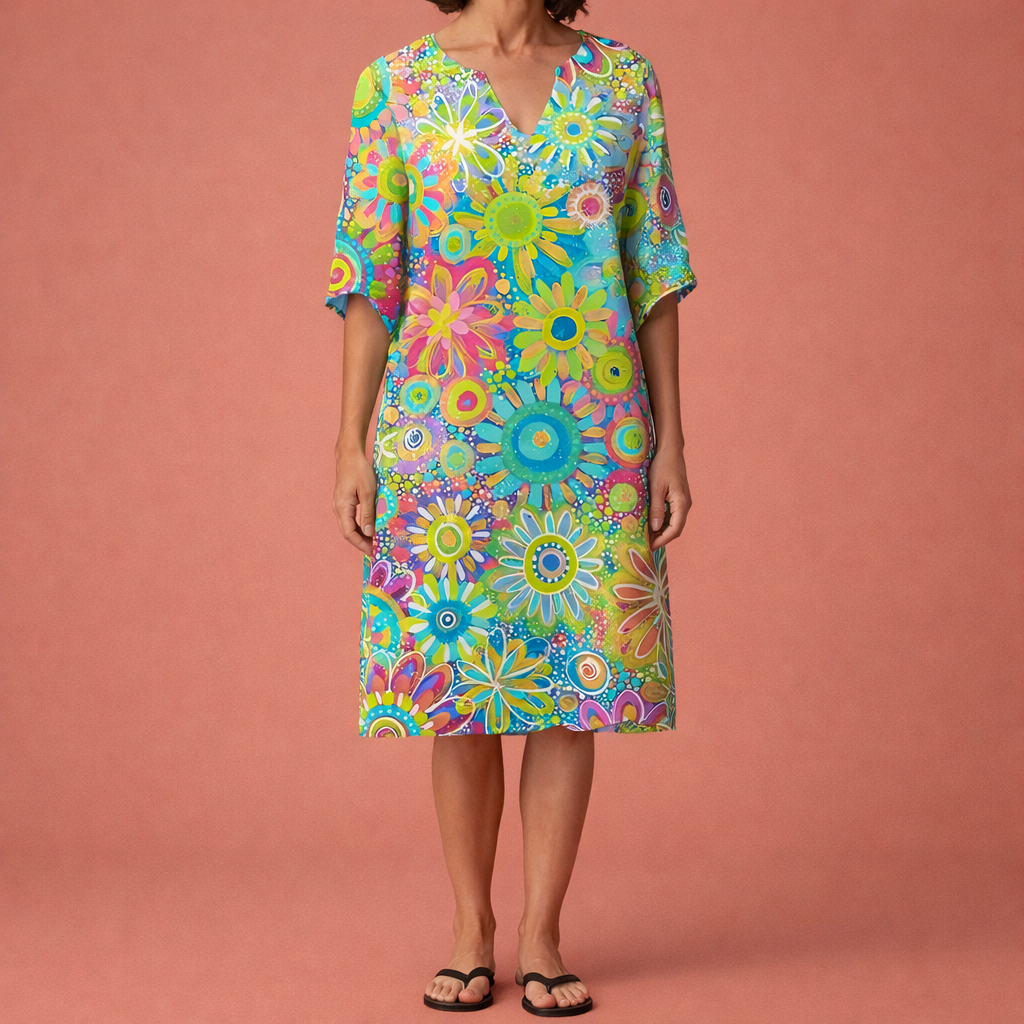 Midi Floral Dress with V-Neck for Women | Froukje