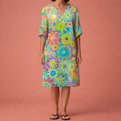 Midi Floral Dress with V-Neck for Women | Froukje