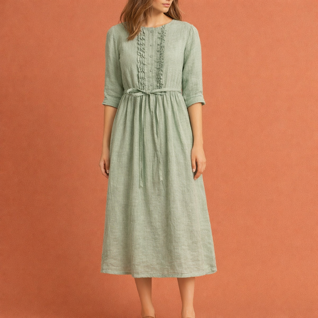 Linen Midi Dress with Bohemian Print for Women | Juliette
