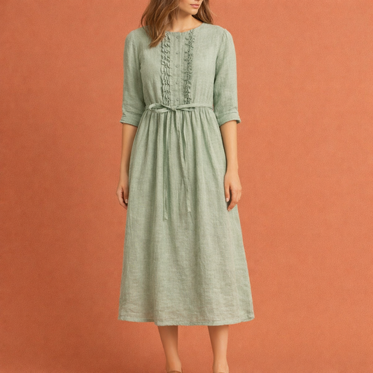 Linen Midi Dress with Bohemian Print for Women | Juliette
