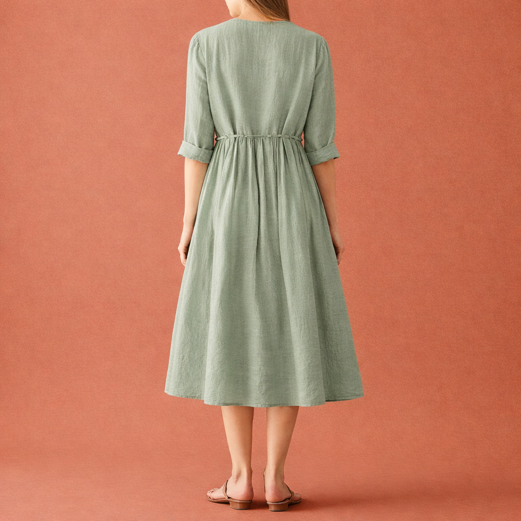Linen Midi Dress with Bohemian Print for Women | Juliette