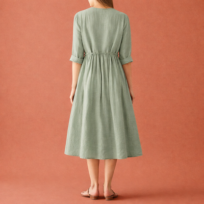 Linen Midi Dress with Bohemian Print for Women | Juliette