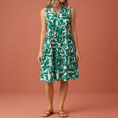 Midi summer dress with V-neck for women | Saar