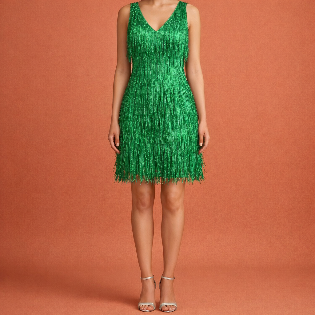Mini flapper dress with sequins and fringes for women | Adriëlle