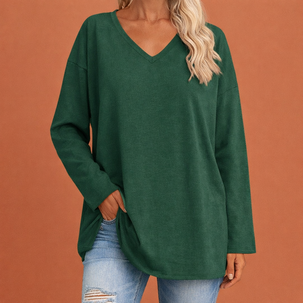 Long V-neck tunic for women with a loose fit | Ivara