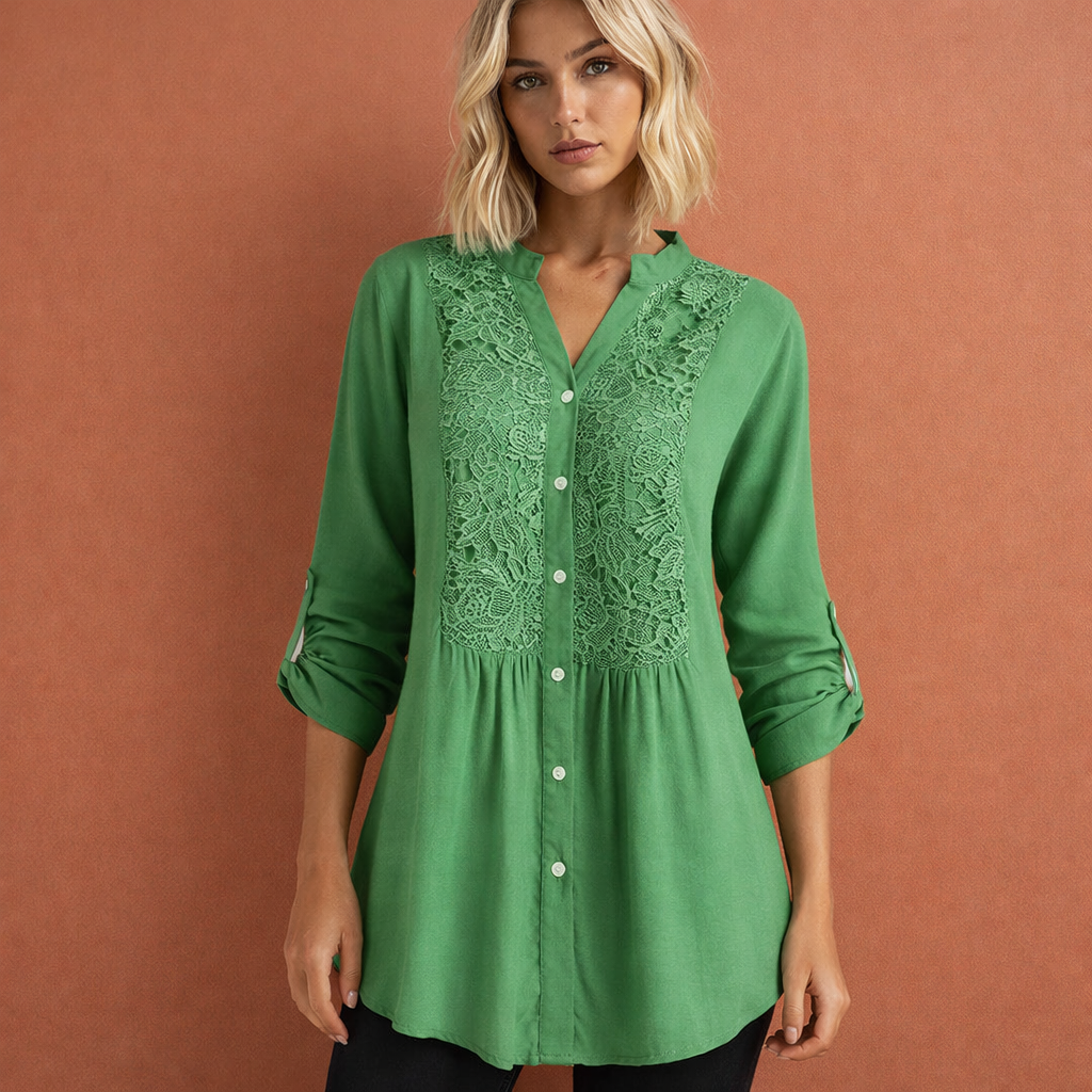 Ladies' Tunic Blouse with Lace Details and Button Closure | Mila