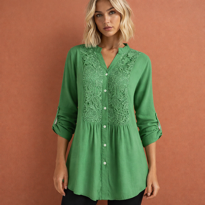 Ladies' Tunic Blouse with Lace Details and Button Closure | Mila