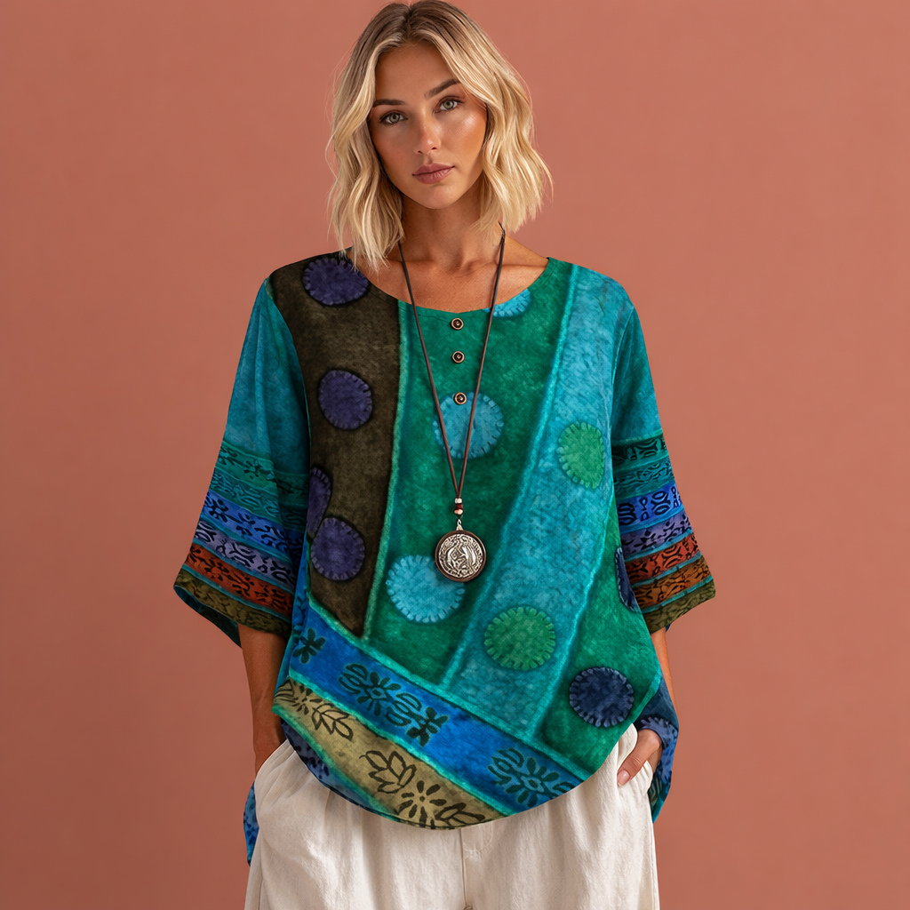 Oversized summer top with colorful print for women | Noëlle