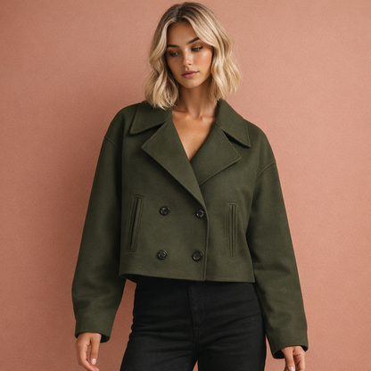 Elegant short coat with lapel collar for women | Bethney