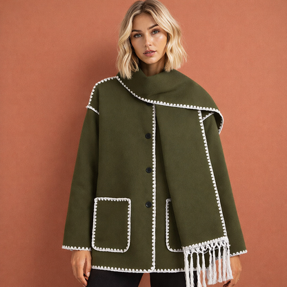 Elegant spacious coat with matching scarf for women | Amilia