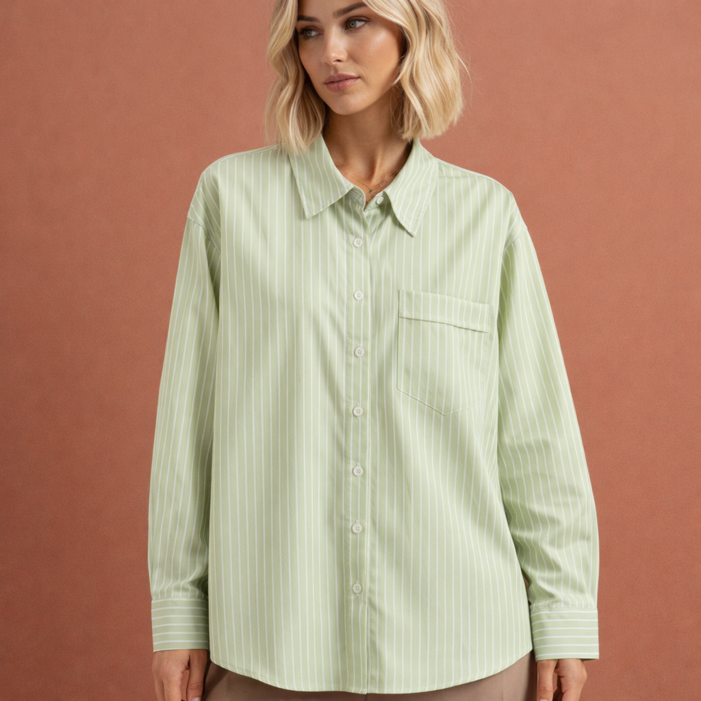 Striped oversized blouse for women with classic collar and loose fit | Nienke