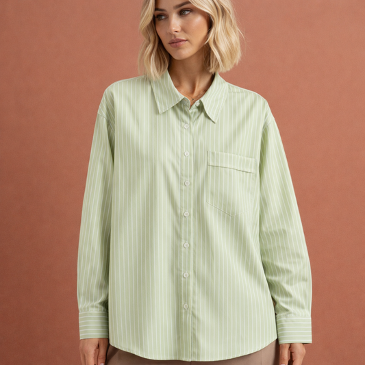 Striped oversized blouse for women with classic collar and loose fit | Nienke