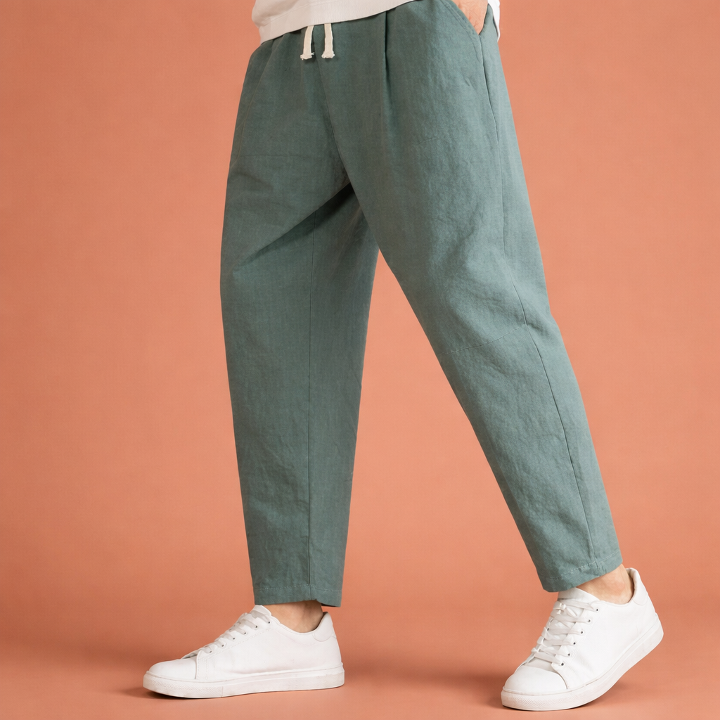 Straight men's trousers with drawstring and elastic waist for men | Bas
