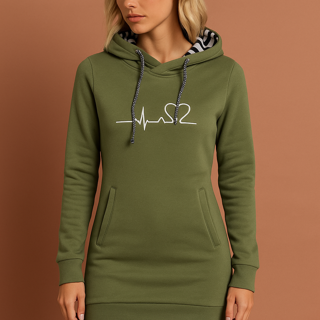 Warm hoodie dress with dog print for women | Carolien
