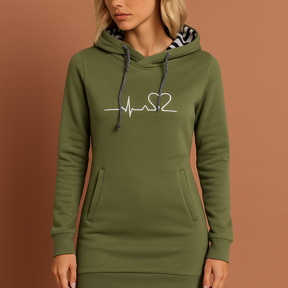 Warm hoodie dress with dog print for women | Carolien